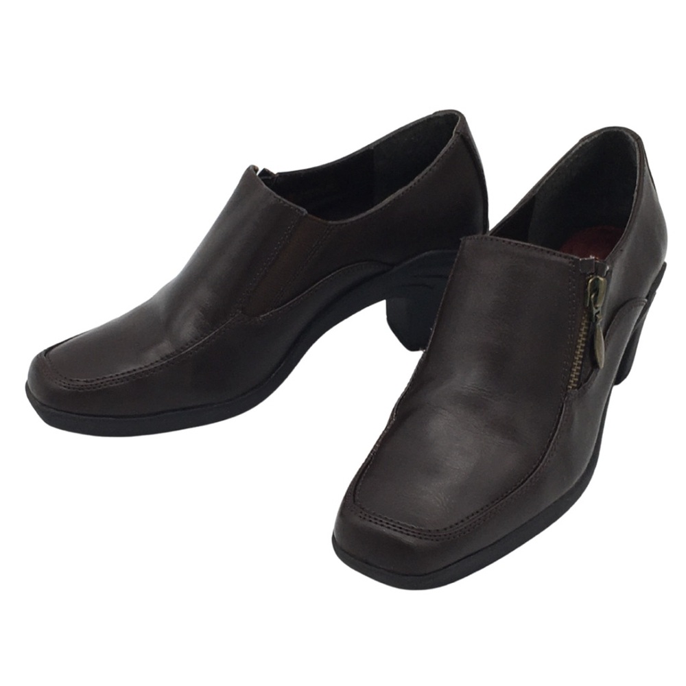 Aerosoles Brown Square Toe Y2K Side Zipper Heeled Pumps Booties size 6.5